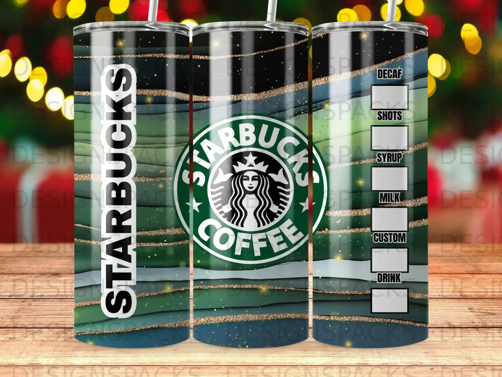 Starbucks Coffee Menu Design Green Blue Glitter product type