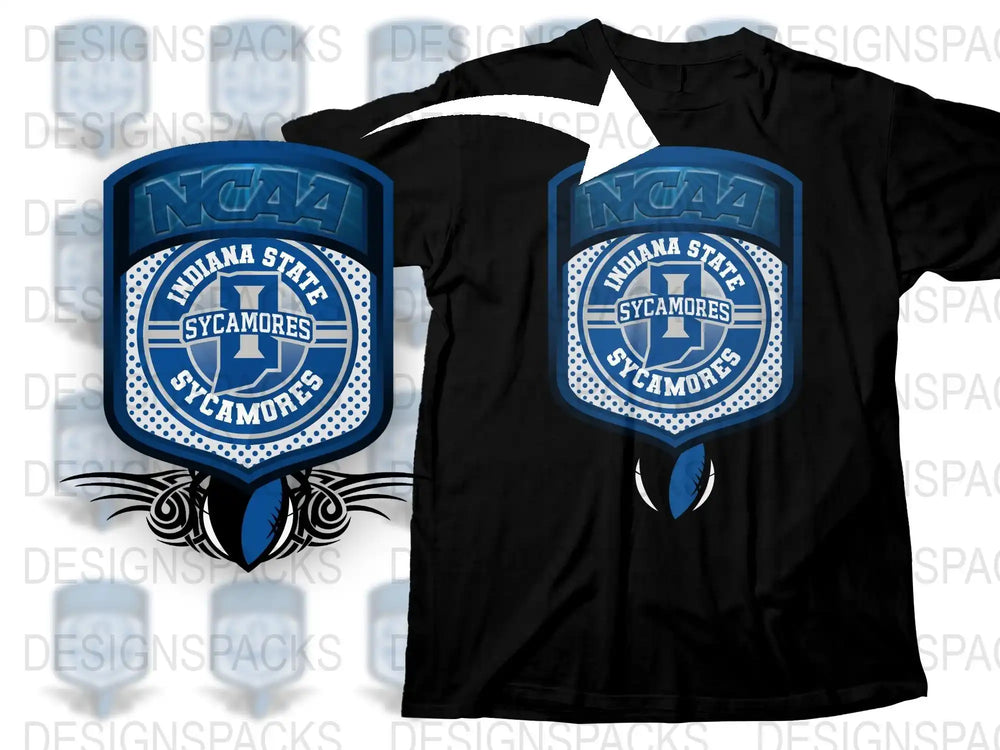 Indiana State Sycamores NCAA Team Logo Black T-Shirt and Blue Foam Hand Set