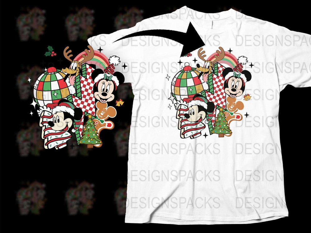 Festive Holiday T-Shirt with Cartoon Characters, Christmas Themed Family Apparel