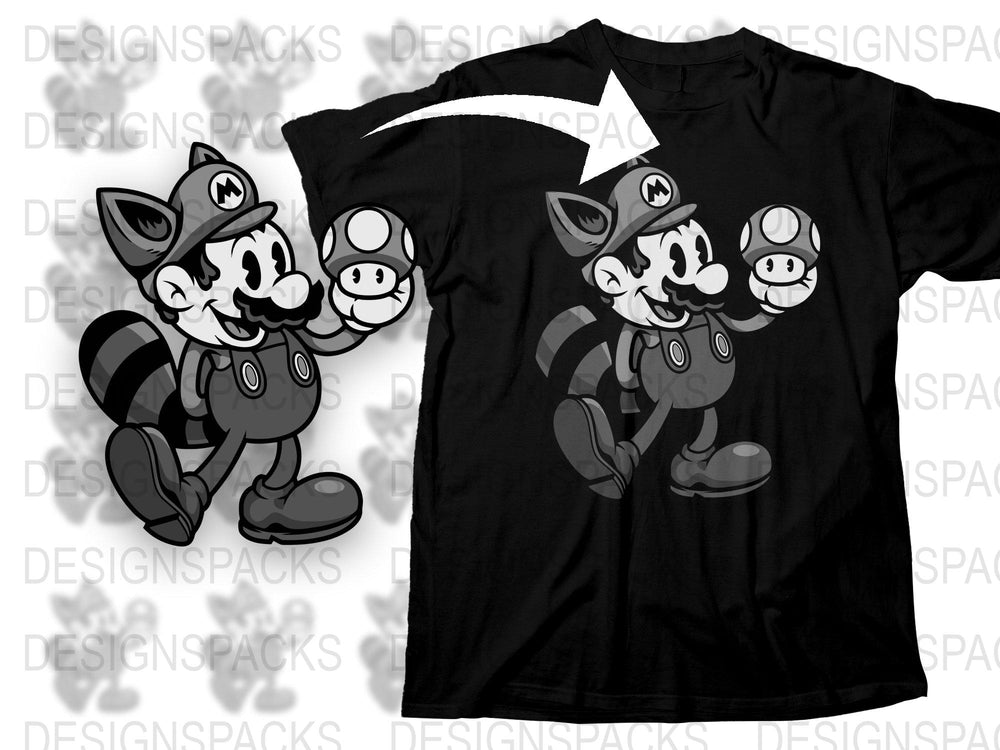 Vintage Black Mario Cartoon T-Shirt, Retro Video Game Character Tee, Casual Graphic Shirt for Gamers