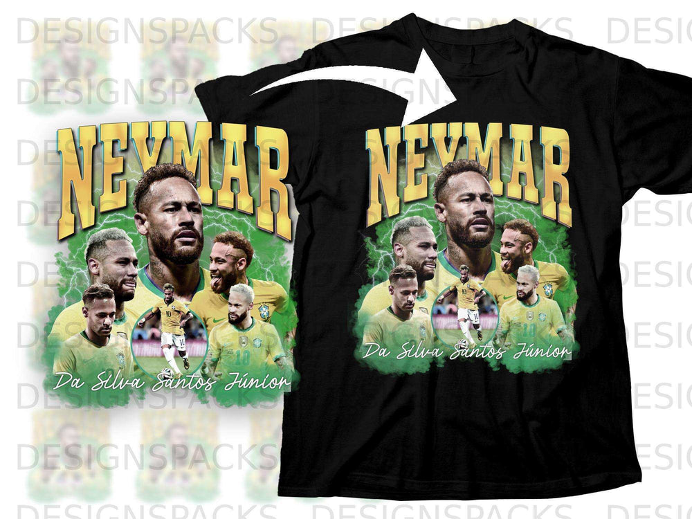 Neymar Jr. t-shirt with a portrait of the player and "Da Silva Santos Júnior".
