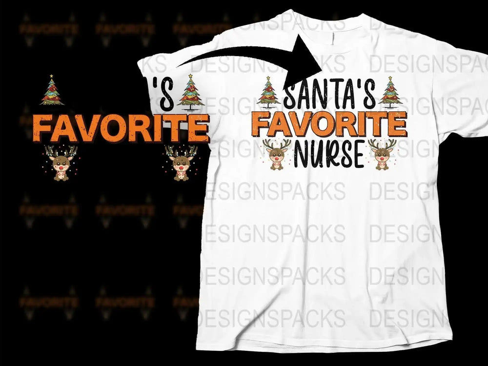 Santa's Favorite Nurse Christmas T-Shirt, Holiday Nurse Gift, Festive Reindeer Tee, Winter Nursing Apparel, Cute Nurse Xmas Top