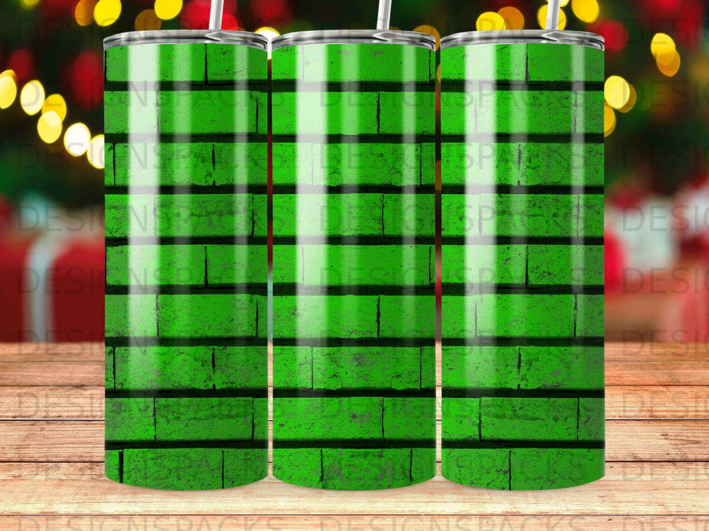 Green brick pattern tumbler with straw.