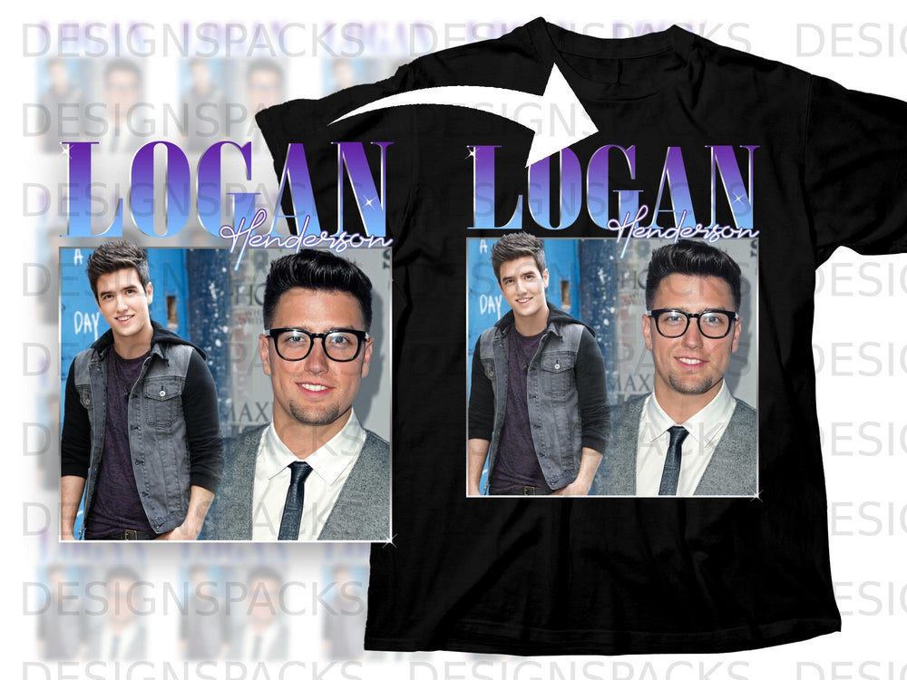 Black t-shirt with "Logan Henderson" graphic and two photos of Logan Henderson.