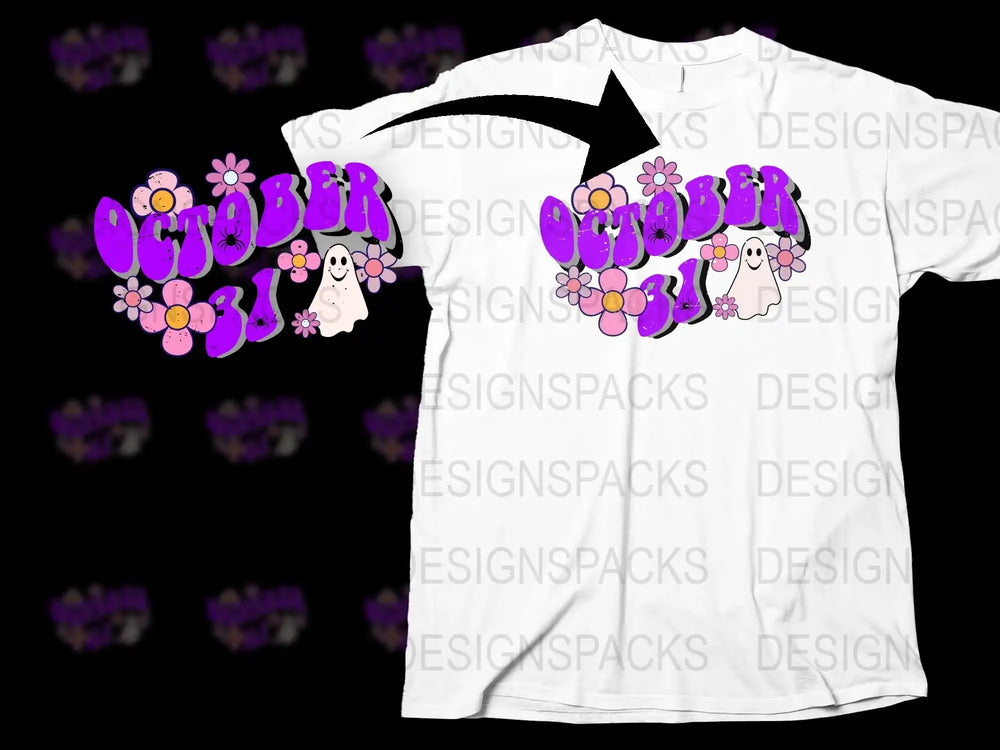 October Boo Ghosts Floral Graphic T-Shirt, Spooky Cute Halloween Apparel, Unisex Ghost Tee for All Ages