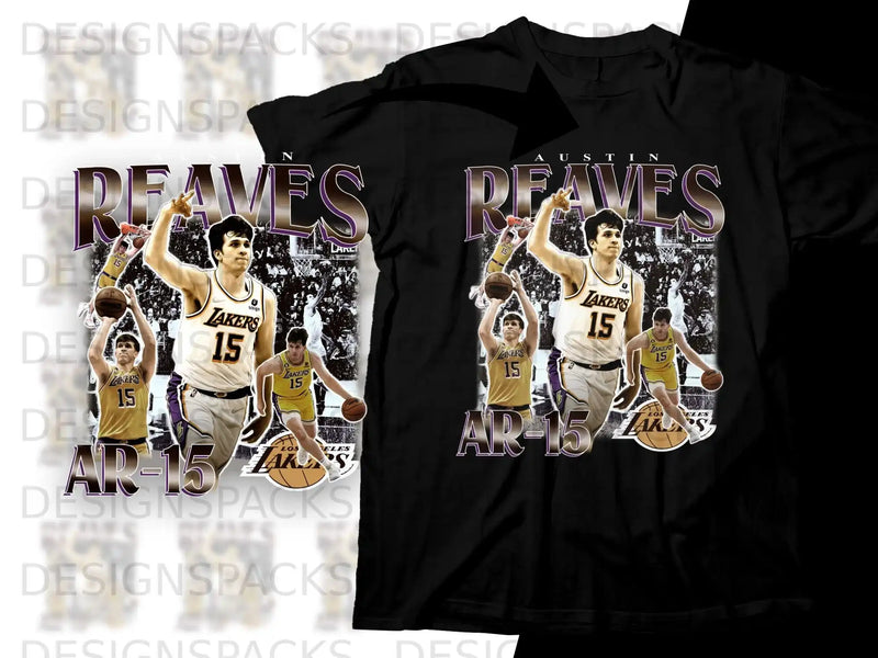 Austin Reaves Los Angeles Lakers AR-15 basketball graphic t-shirt.