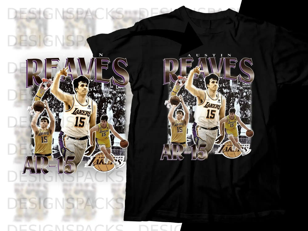 Austin Reaves Los Angeles Lakers AR-15 basketball graphic t-shirt.