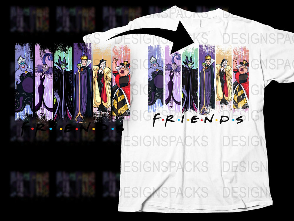 Disney Villains Friends T-Shirt, Maleficent Ursula Evil Queen Graphic Tee, Colorful Cartoon Character Shirt for Adults and Kids