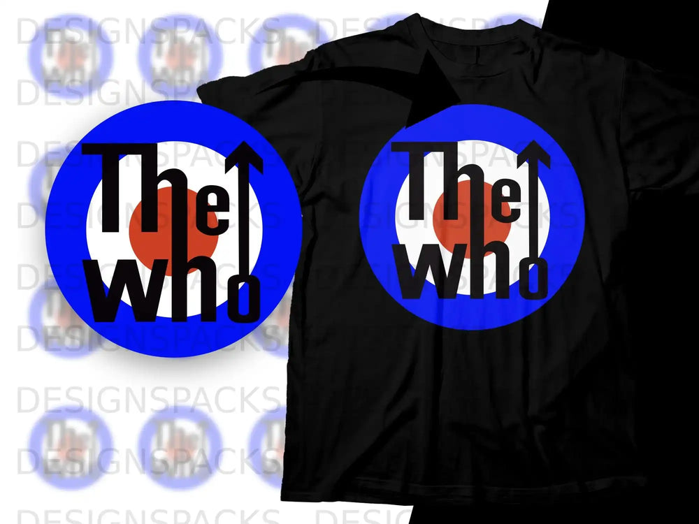 Black t-shirt featuring The Who target logo on front.