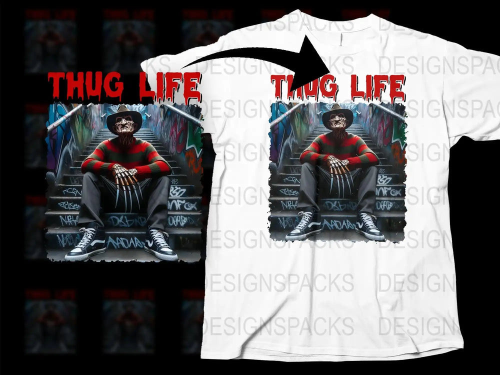 Thug Life Graphic T-Shirt, Hip Hop Urban Streetwear, Cool Mens Fashion Tee, Unique Urban Style, Full Print Shirt
