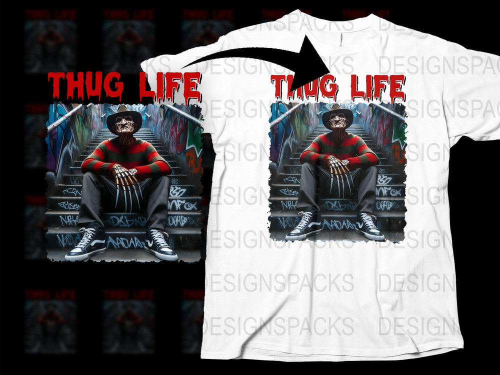 Thug Life Graphic T-Shirt, Hip Hop Urban Streetwear, Cool Mens Fashion Tee, Unique Urban Style, Full Print Shirt