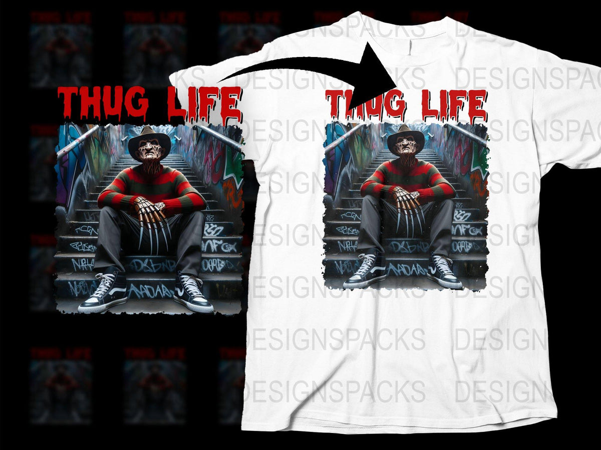 Thug Life Graphic T-Shirt, Hip Hop Urban Streetwear, Cool Mens Fashion Tee, Unique Urban Style, Full Print Shirt