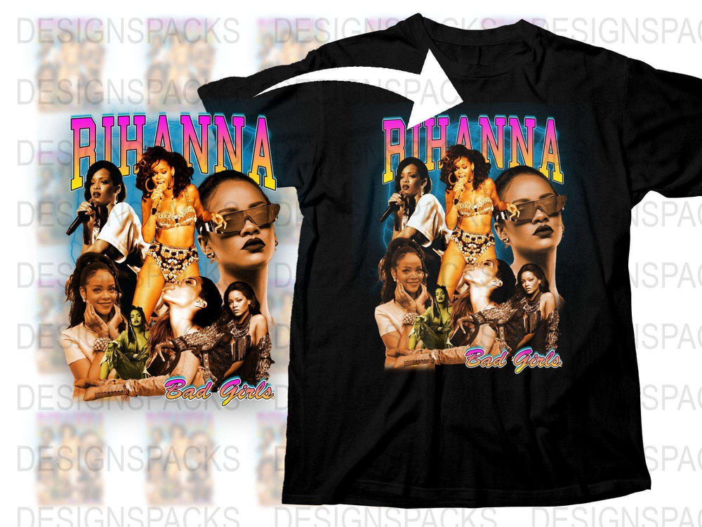 Vintage Inspired Rihanna Collage T-Shirt, Retro Music Artist Graphic Tee, Bold Pop Star Fashion Top