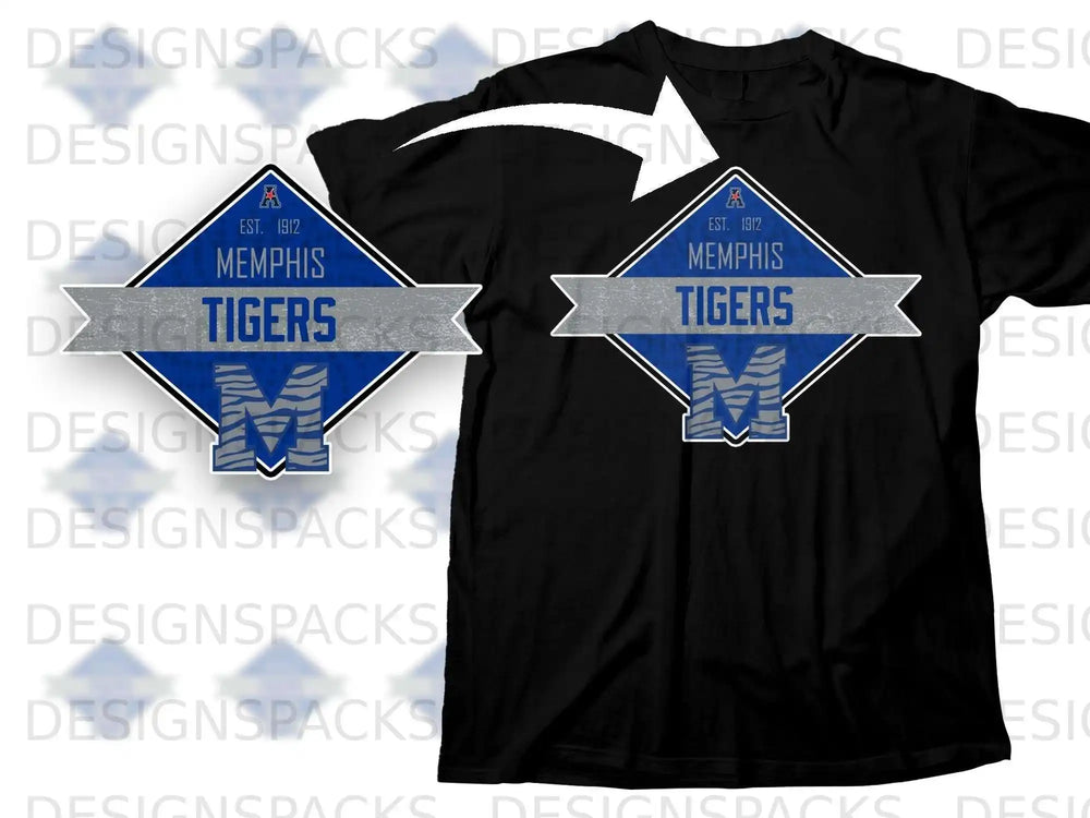 Memphis Tigers EST 1912 Sports Emblem on Black Shirt