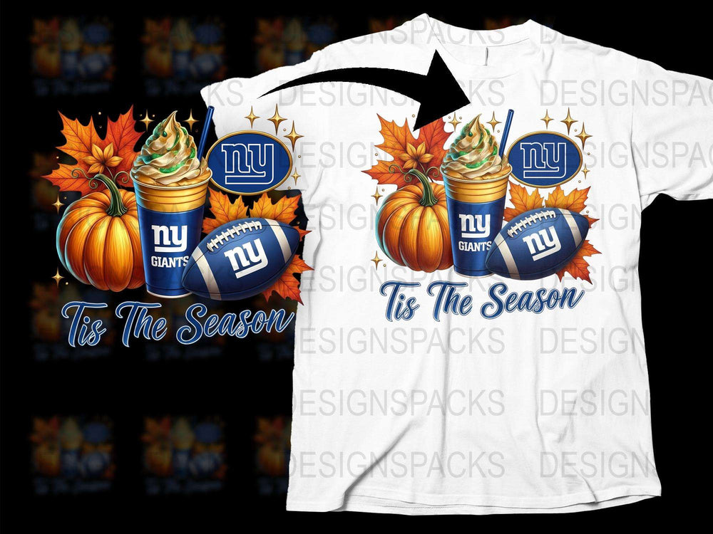 NY Giants T-shirt, Football Theme, Pumpkin Graphic, Autumn Season, Men's White Tee, Sports Fan Apparel