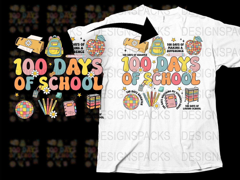 Colorful 100 Days of School T-Shirt, Teacher Celebration Tee, Student Milestone Shirt, Fun Classroom Apparel, Custom School Outfit