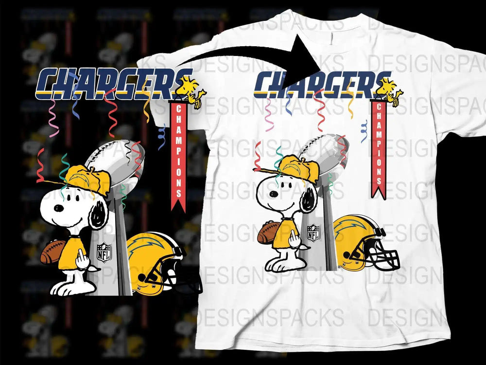 Snoopy Chargers Football T-Shirt, Cartoon Dog Sports Tee, NFL Fan Apparel, Kids and Adult Sizes Available