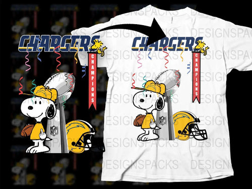 Snoopy Chargers Football T-Shirt, Cartoon Dog Sports Tee, NFL Fan Apparel, Kids and Adult Sizes Available