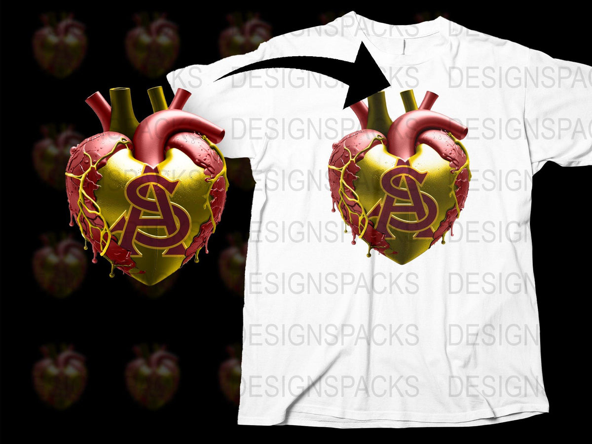 Unique Human Heart Art T-Shirt with Gold Detail, Stylish Anatomical Heart Tee, Trendy Graphic Shirt for Medical Students and Professionals.