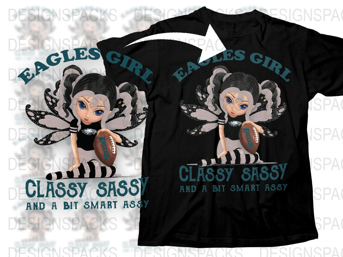 Eagles Girl Fairy T-Shirt, Classy Sassy Football Graphic Tee, Women's Sports Shirt, Fantasy Football Casual Wear