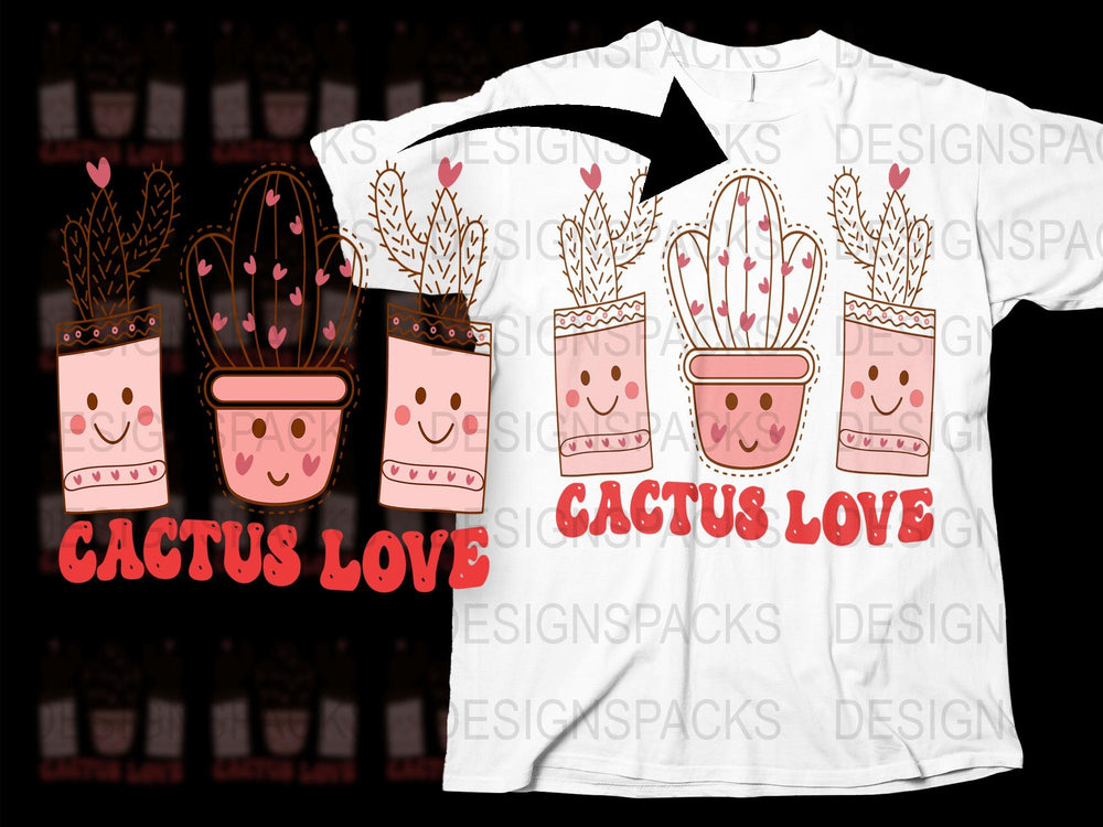 Cactus Love T-Shirt, Cute Plant Graphic Tee, Heart Cactus Design, Unisex Casual Shirt, Botanical Apparel