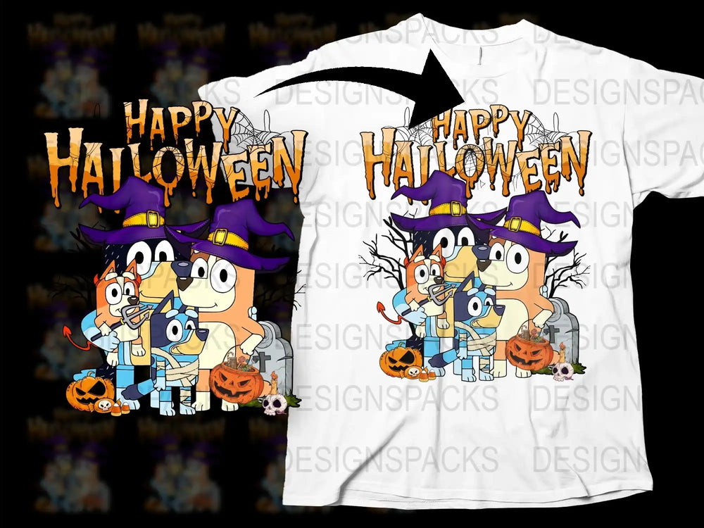 Cute Halloween Family T-Shirt, Witch Hat Cartoon Characters, Fun Autumn Festive Apparel, Kids and Adults Sizes Available