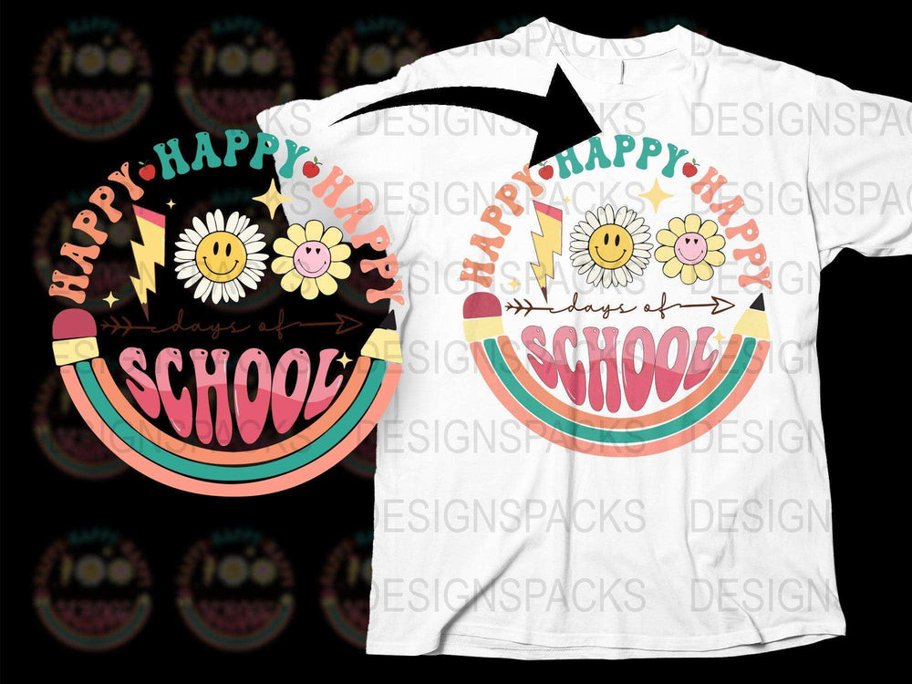 Happy Days of School T-Shirt, Colorful Floral Kids Tee, Back to School Outfit, Casual Fun Wear