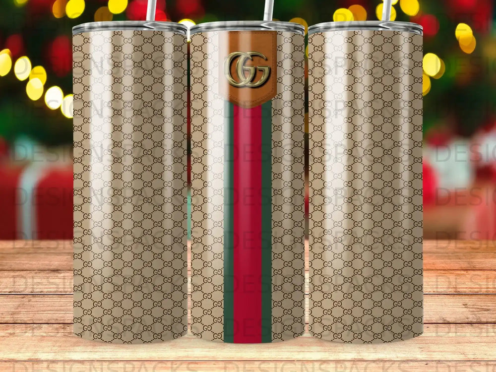 Tan GO print stripe gold G logo tumbler product type