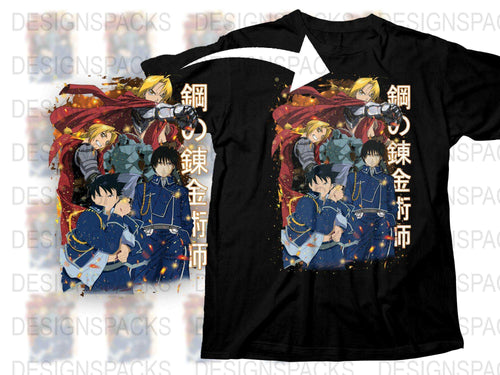 Anime Graphic T-Shirt Fullmetal Alchemist Brothers Design, Unisex Cotton Tee, Fan Merchandise, Casual Streetwear