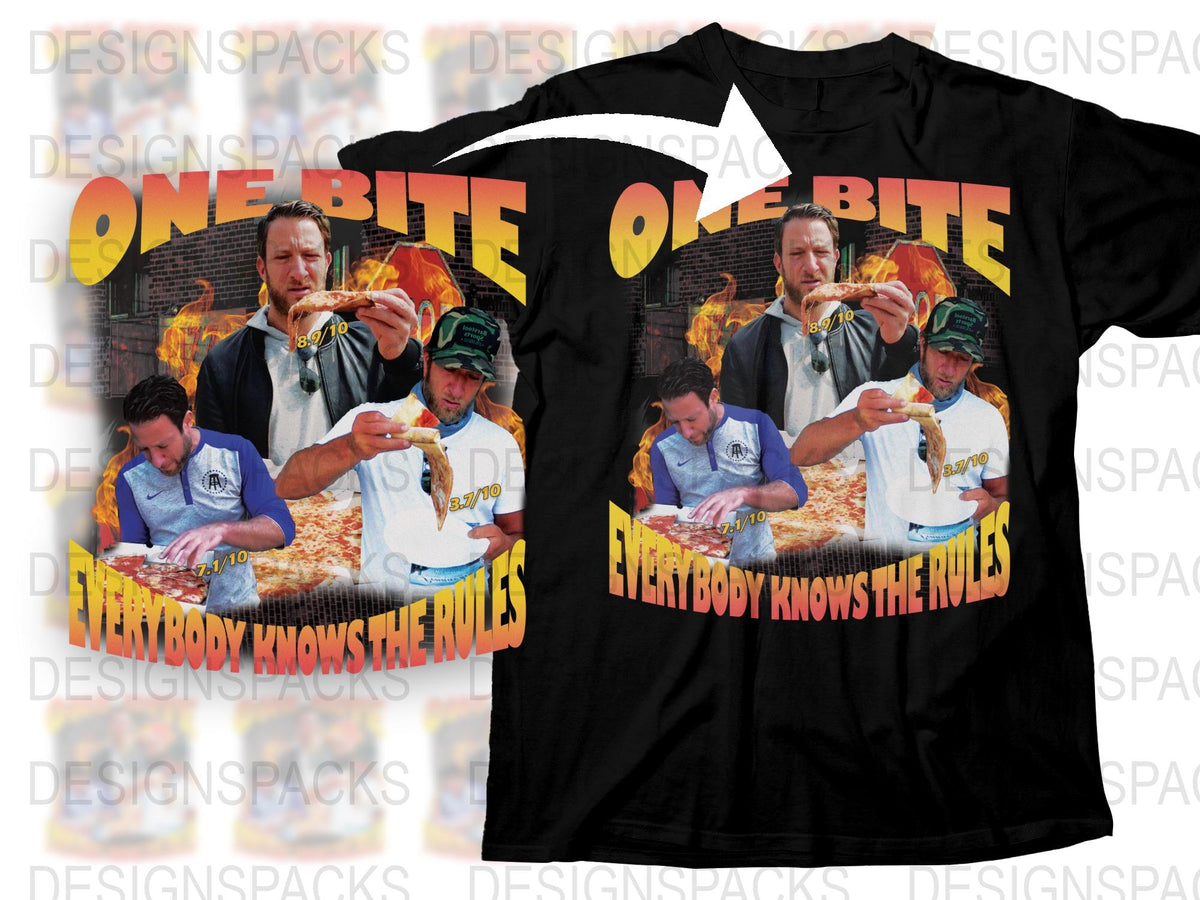 One Bite Pizza Review T-Shirt, Everybody Knows The Rules, Foodie Tee, Graphic Casual Streetwear, Trendy Apparel, Men's Cotton Shirt