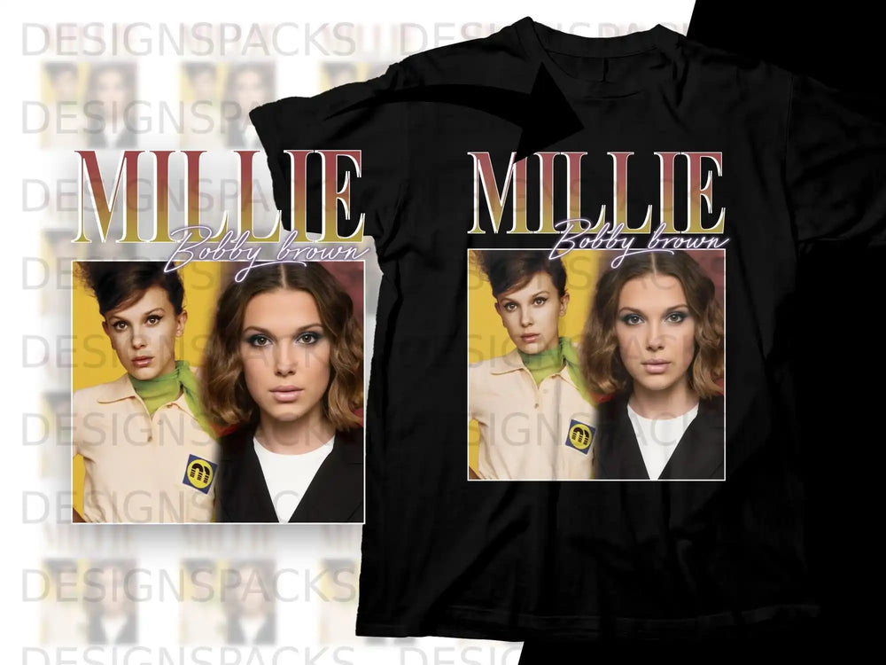 Millie Bobby Brown t-shirt with a close-up portrait.
