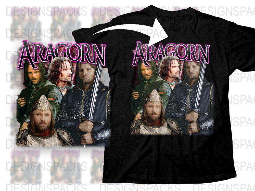 Aragorn Graphic T-Shirt, Lord of The Rings Inspired Black Tee, Fantasy Movie Merchandise, Men's Casual Wear, Collector's Item