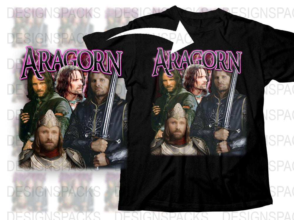 Aragorn Graphic T-Shirt, Lord of The Rings Inspired Black Tee, Fantasy Movie Merchandise, Men's Casual Wear, Collector's Item