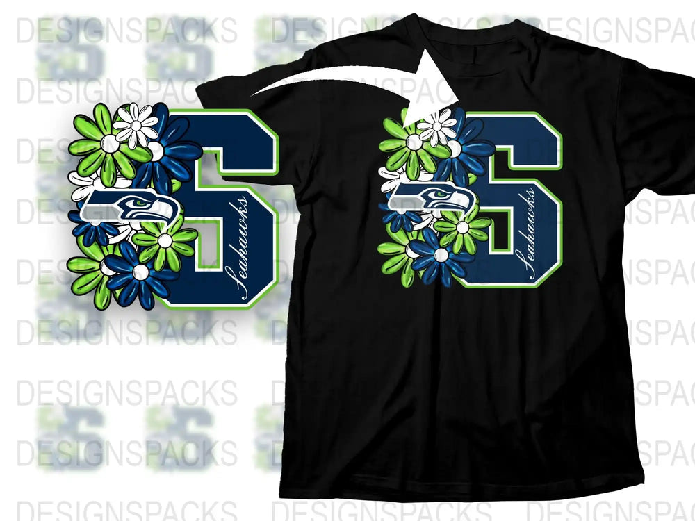 Floral Number 12 Seattle Inspired T-Shirt, Black Sports Fan Apparel, Unisex Graphic Tee