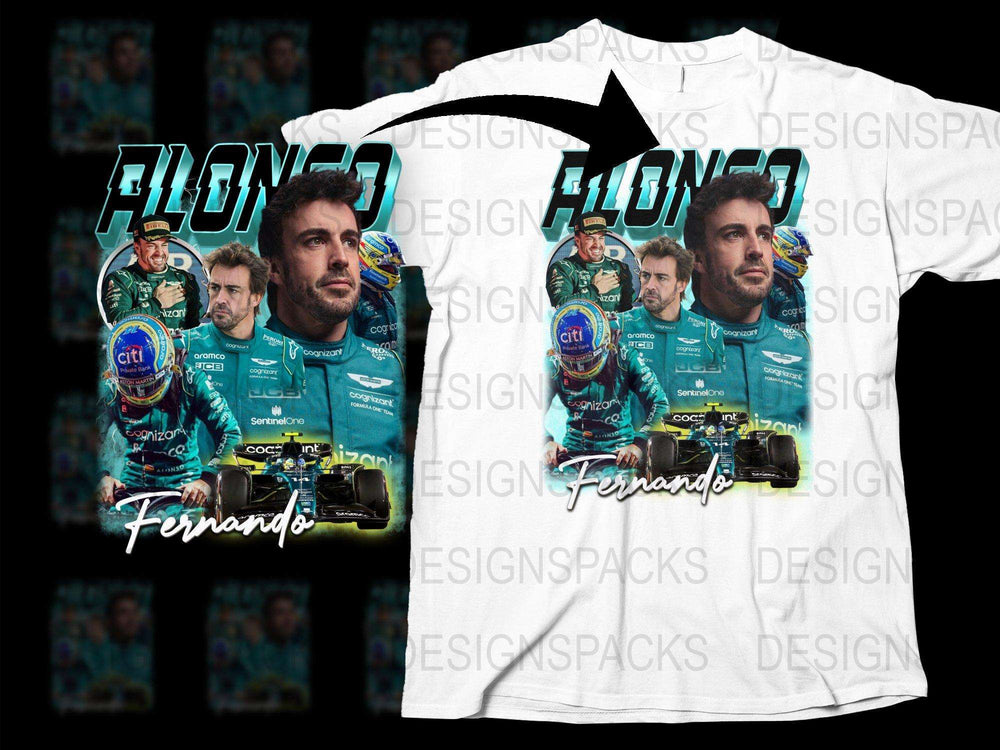 Fernando Alonso Formula 1 Racing Driver Graphic T-Shirt, Motorsport Fan Apparel, Full Print Tees