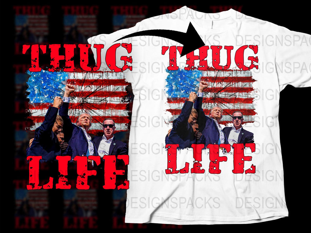 Thug Life Graphic T-Shirt, Patriotic Urban Streetwear, Bold Red White Design, Unisex Fashion Top
