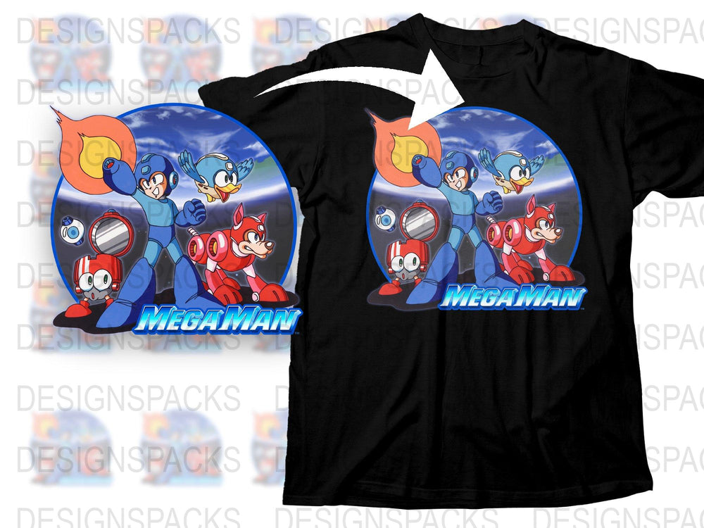 Megaman Graphic T-Shirt, Retro Video Game Character Tees, Blue and Red Comic Style Shirt