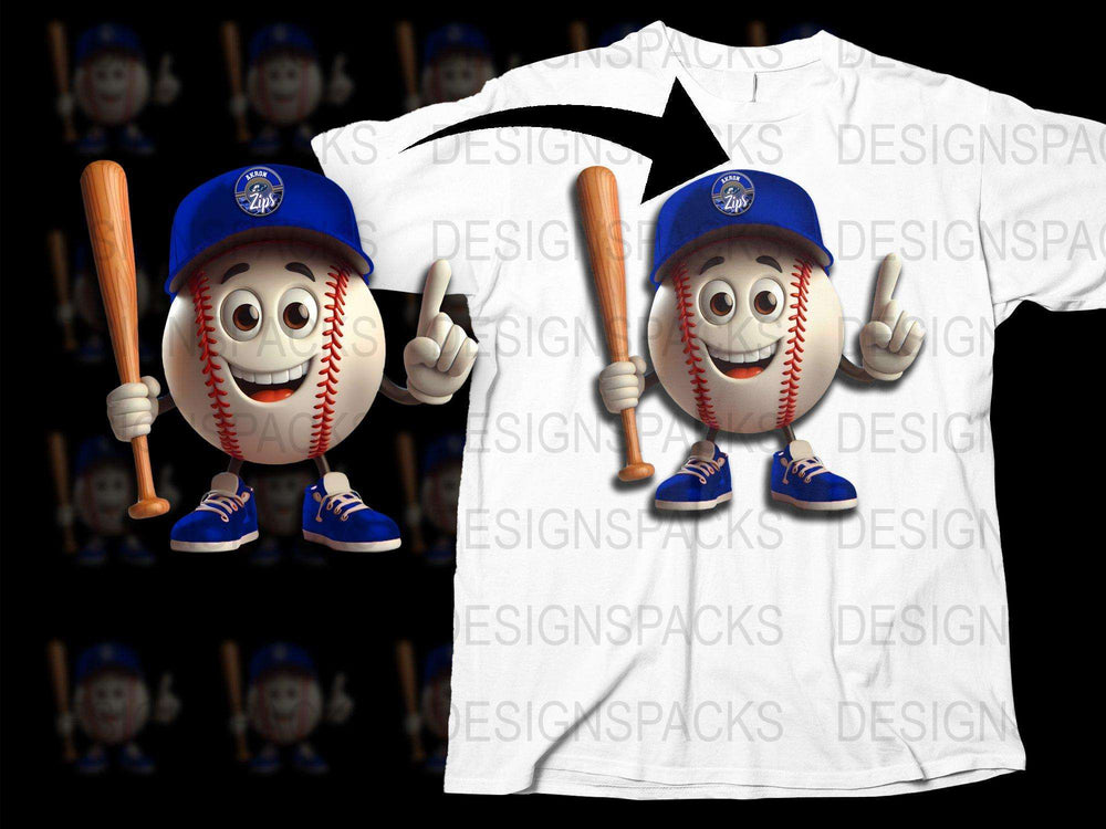 Animated Baseball Character T-Shirt, Cute Sports Fan Tee, Kids and Adults Sizes Available