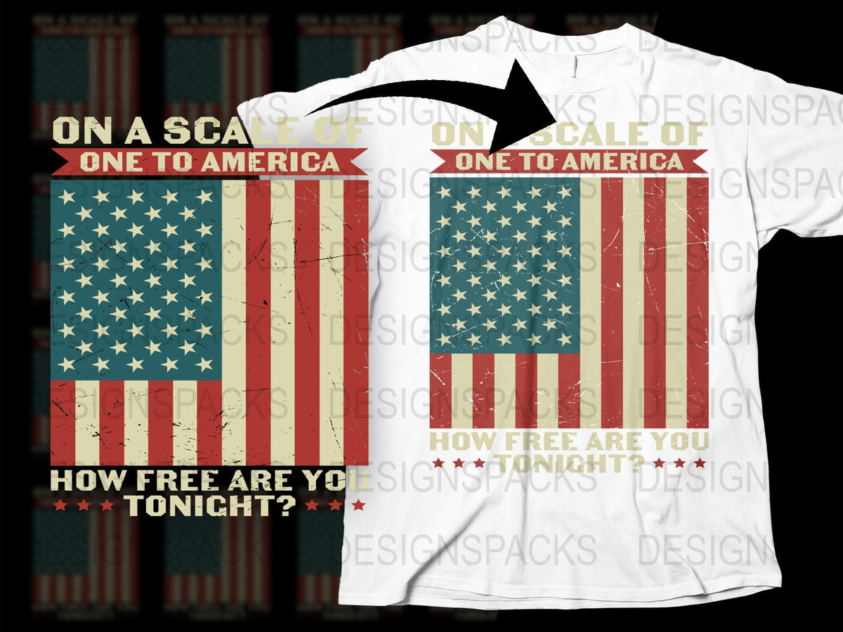 Patriotic American Flag T-Shirt - USA Scale of Freedom Graphic Tee, Bold Red, White, and Blue Design