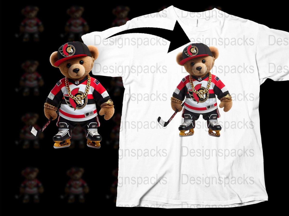 Ice Hockey Teddy Bear T-Shirt, Cute Sports Bear Graphic Tee, Kids and Adults Casual Wear