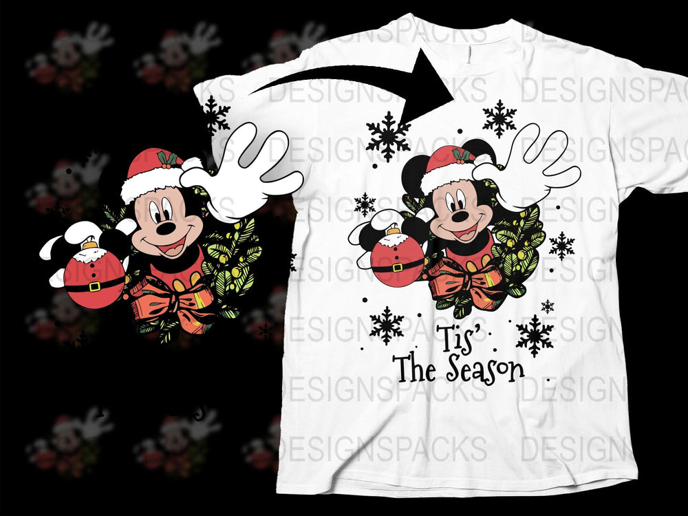 Christmas Mickey Mouse T-Shirt, Festive Holiday Tee with Cartoon Character, Men's and Women's Winter Apparel