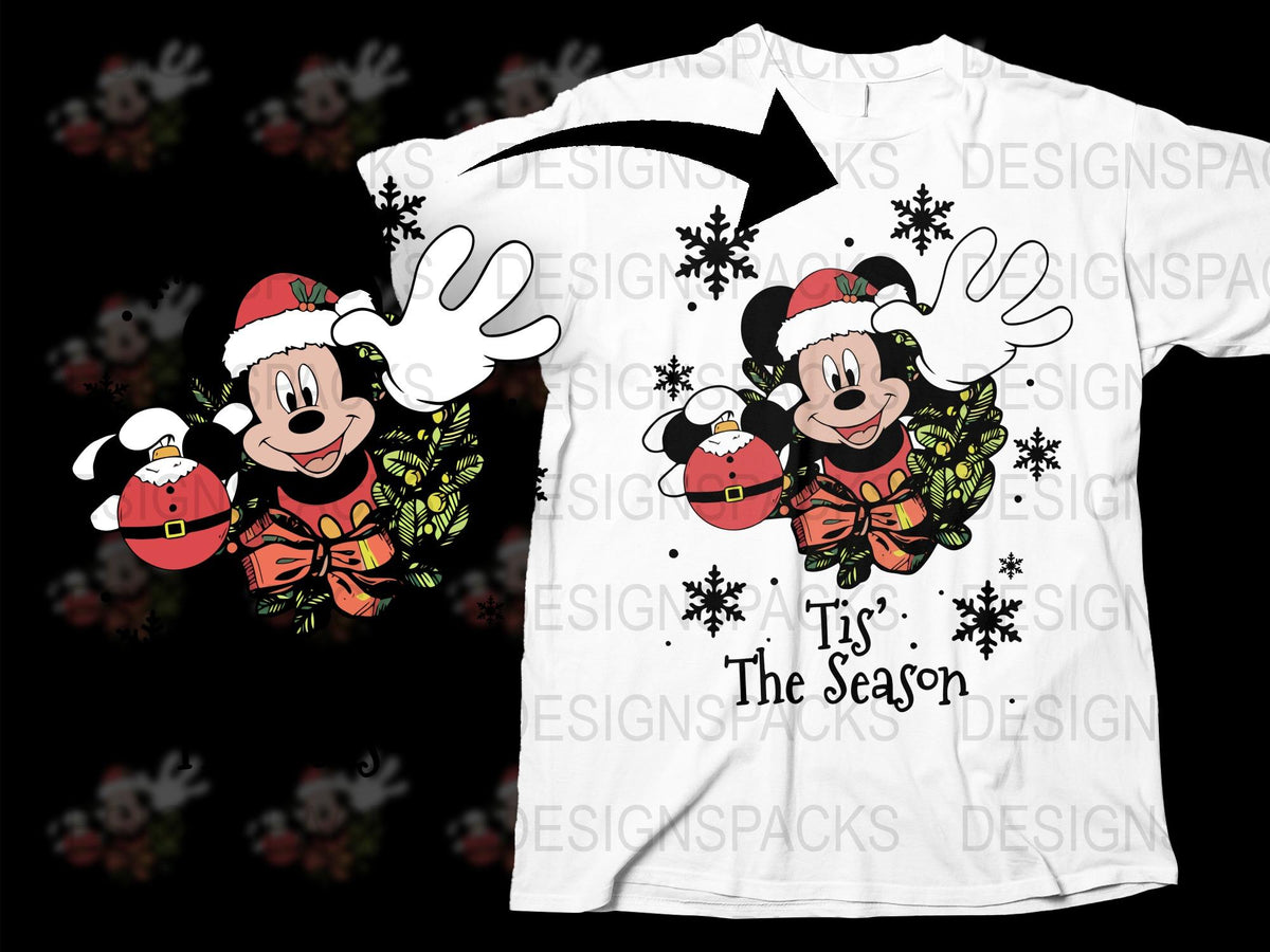 Christmas Mickey Mouse T-Shirt, Festive Holiday Tee with Cartoon Character, Men's and Women's Winter Apparel