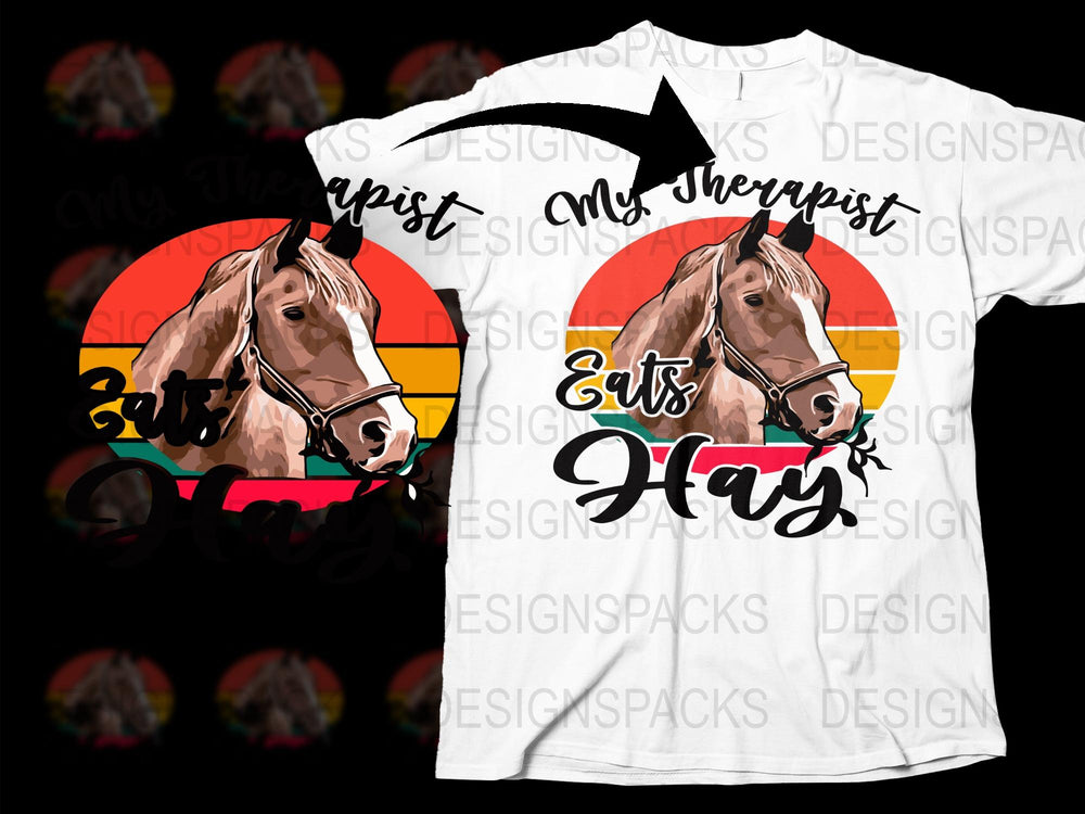 Funny Horse T-Shirt, My Therapist Eats Hay, Unisex Graphic Tee, Equestrian Clothing, Gift for Horse Lovers, Animal Lover Shirt