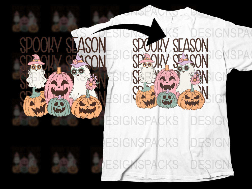 Spooky Season Ghost Pumpkin Halloween T-Shirt, Cute Ghost Graphic Tee, Fall Festival Apparel, October Clothing Gift Idea