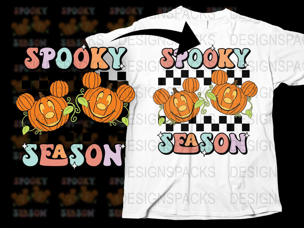 Spooky Season Pumpkin Graphic T-Shirt, Halloween Checkerboard Tee, Fall Festival Apparel, Orange and Black Casual Shirt