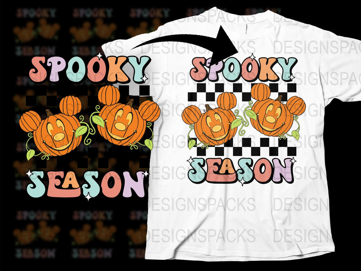 Spooky Season Pumpkin Graphic T-Shirt, Halloween Checkerboard Tee, Fall Festival Apparel, Orange and Black Casual Shirt