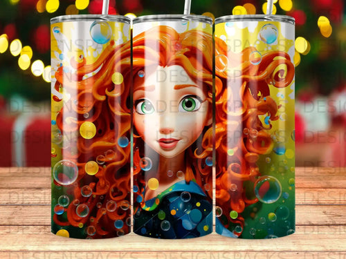 Merida from Disney Pixar's Brave with curly red hair, green eyes, and bubbles.