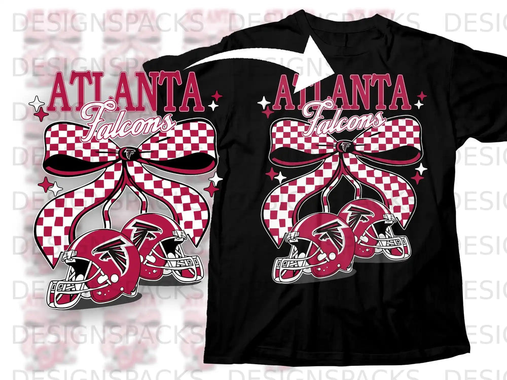 Atlanta Falcons Checker Bow and Helmets Graphic Tee