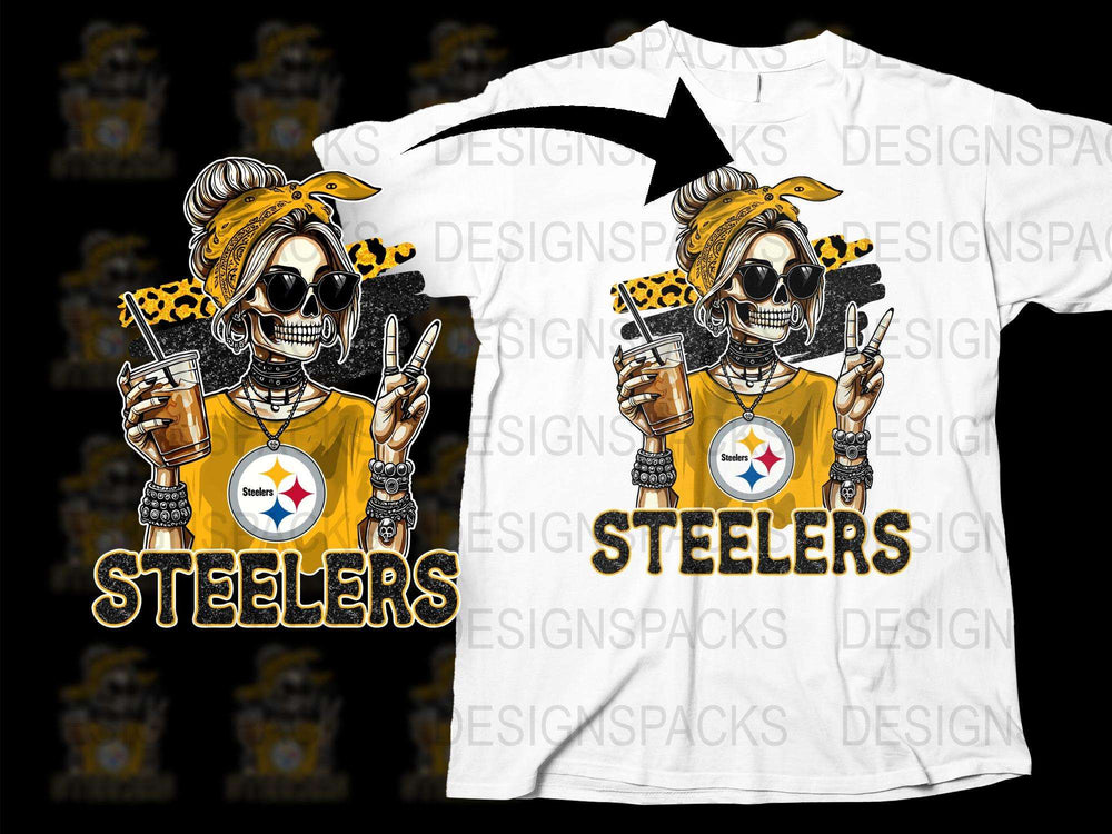 Hip Skull Steelers Fan T-Shirt, Unique Graphic Tee, Sports Team Support, Bold Yellow Design