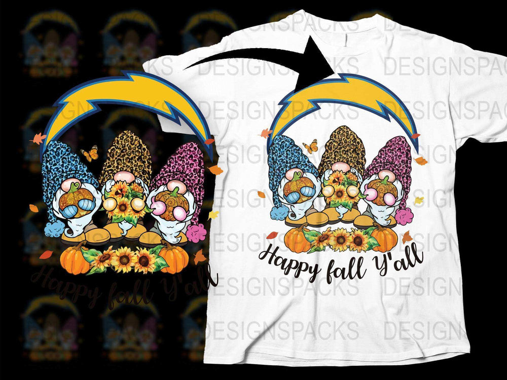 Happy Fall Y'all T-Shirt, Autumn Gnomes Graphic Tee, Thanksgiving Holiday Shirt, Floral Seasonal Top, Unisex Adult Clothing
